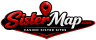SisterMap.com logo in red and white with a map pin above, on a black background, and the line 'Casino Sister Sites' beneath.